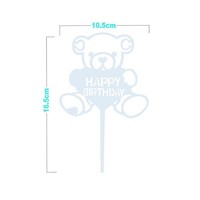 CAKE TOPPER ORSETTO HAPPY BIRTHDAY IN PLEXIGLASS 16.5CM - azzurro