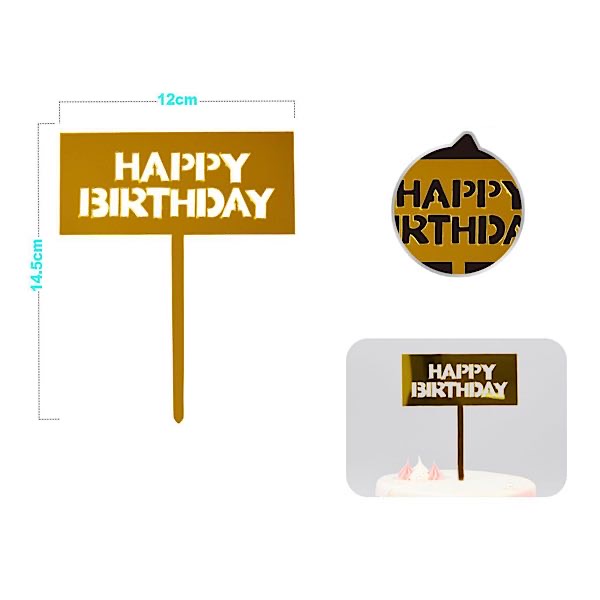 CAKE TOPPER HAPPY BIRTHDAY IN PLEXIGLASS 18CM