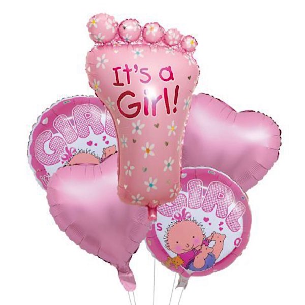 Fiocco nascita rosa con palloncini È nata una bimba e cestino