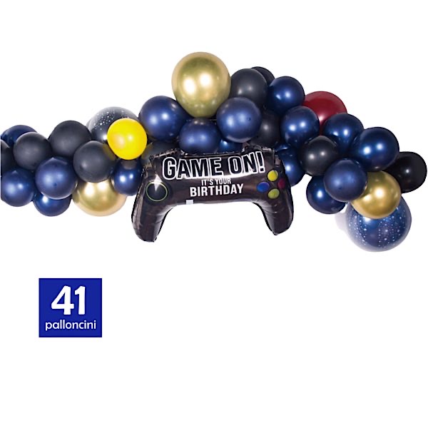 KIT GHIRLANDA PALLONCINI COMPLEANNO TEMA PLAYSTATION GAMING GAME ON 41PZ