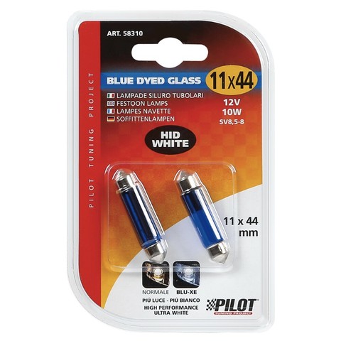 012v blue dyed glass lampada siluro 11x44 mm 10w sv8,5-8 2 pz d/blister 5wk